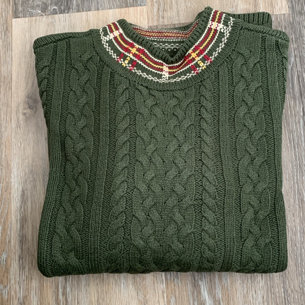 Forest Green Cable Knit Crewneck Sweater - Picture 8 of 8